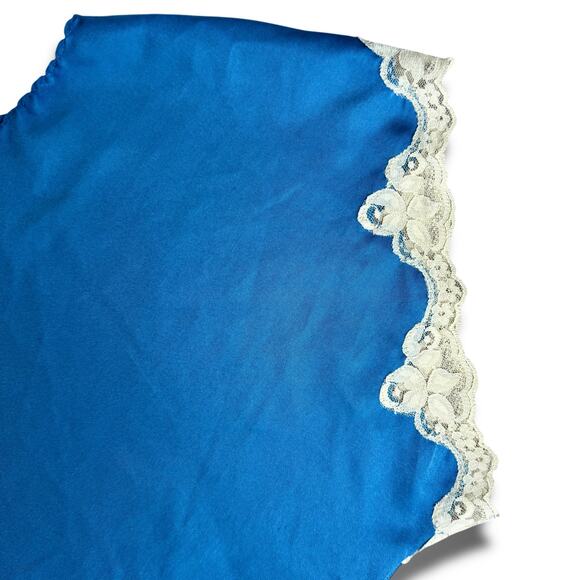 VTG 60s Light Royal Blue Slip Dress Lace Trim Cap Sleeve USA Union Made Small - Picture 16 of 16